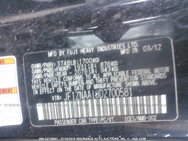 JF1ZNAA18D2700581 - 2013 TOYOTA SCION FR-S BLACK photo 9