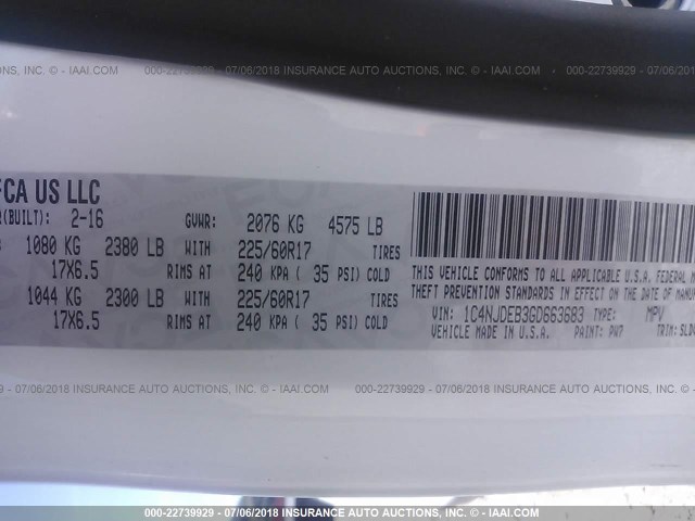 1C4NJDEB3GD663683 - 2016 JEEP COMPASS LATITUDE 白色 照片 9