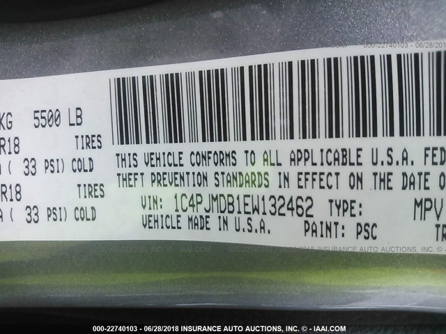 1C4PJMDB1EW132462 - 2014 JEEP CHEROKEE LIMITED SILVER photo 9