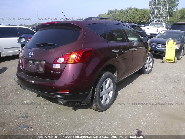 JN8AZ18WX9W111520 - 2009 NISSAN MURANO S/SL/LE MAROON photo 4