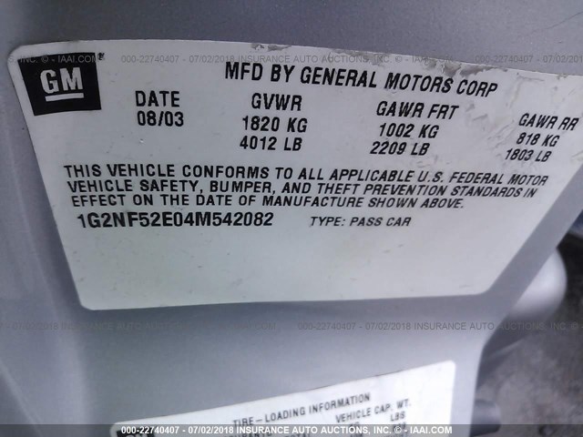 1G2NF52E04M542082 - 2004 PONTIAC GRAND AM SE1 SILVER photo 9