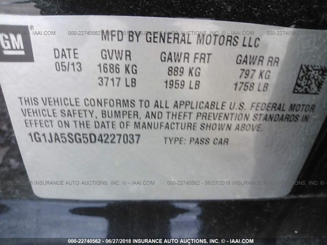 1G1JA5SG5D4227037 - 2013 CHEVROLET SONIC LS 黑色 照片 9