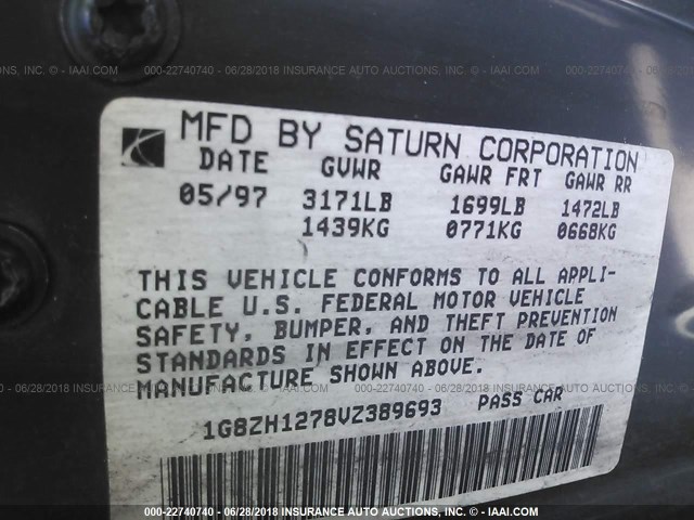 1G8ZH1278VZ389693 - 1997 SATURN SC2 WHITE photo 9