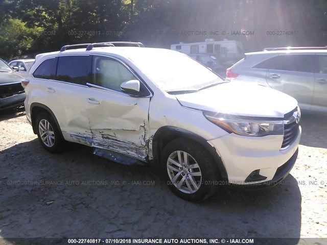 5TDBKRFH0FS108015 - 2015 TOYOTA HIGHLANDER LE/LE PLUS WHITE photo 1