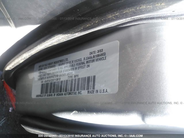 4S4BT62C237113613 - 2003 SUBARU BAJA SPORT SILVER photo 9