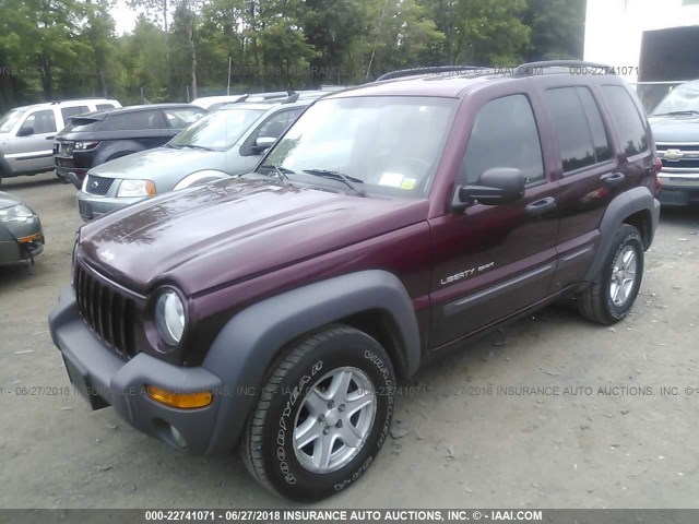 1J4GL48K13W706506 - 2003 JEEP LIBERTY SPORT/FREEDOM BURGUNDY photo 2