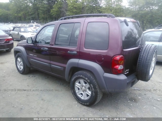 1J4GL48K13W706506 - 2003 JEEP LIBERTY SPORT/FREEDOM BURGUNDY photo 3