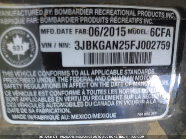 3JBKGAN25FJ002759 - 2015 CAN-AM COMMANDER 800R/800R DPS RED photo 10