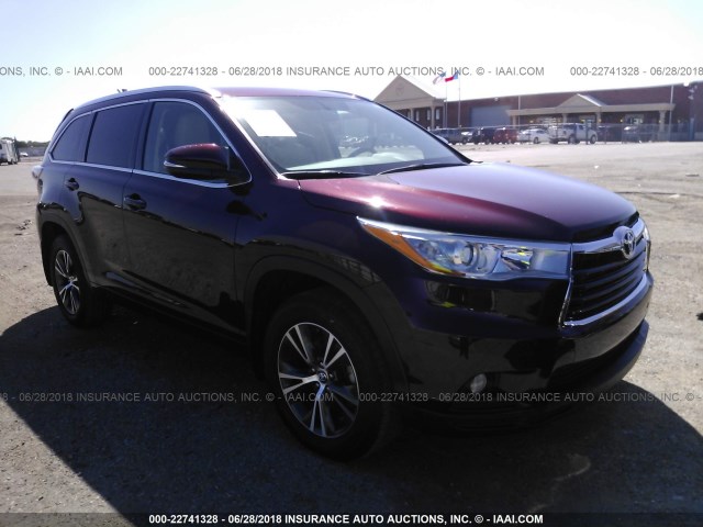 5TDJKRFH2GS356408 - 2016 TOYOTA HIGHLANDER XLE ბურგუნდია ფოტო 1