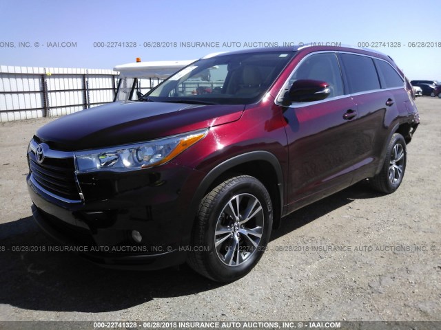 5TDJKRFH2GS356408 - 2016 TOYOTA HIGHLANDER XLE BURGUNDY photo 2