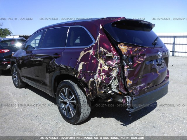 5TDJKRFH2GS356408 - 2016 TOYOTA HIGHLANDER XLE ბურგუნდია ფოტო 3