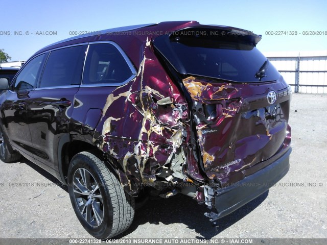 5TDJKRFH2GS356408 - 2016 TOYOTA HIGHLANDER XLE ბურგუნდია ფოტო 6