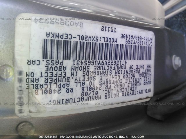 4T1BG22K9YU665431 - 2000 TOYOTA CAMRY CE/LE/XLE 锡色 照片 9