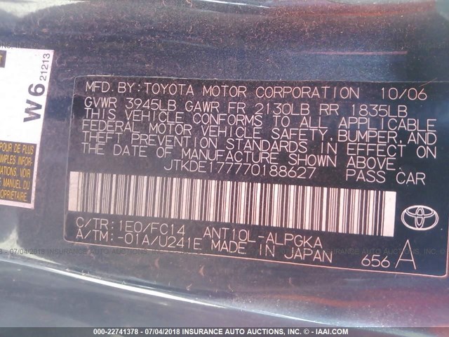 JTKDE177770188627 - 2007 TOYOTA SCION TC 深蓝色 照片 9