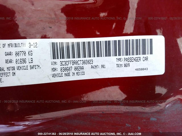 3C3CFFBR0CT302023 - 2012 FIAT 500 SPORT RED photo 9