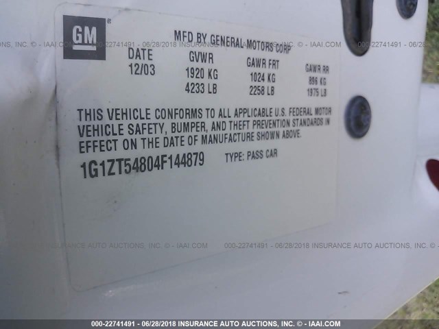 1G1ZT54804F144879 - 2004 CHEVROLET MALIBU LS 白色 照片 9