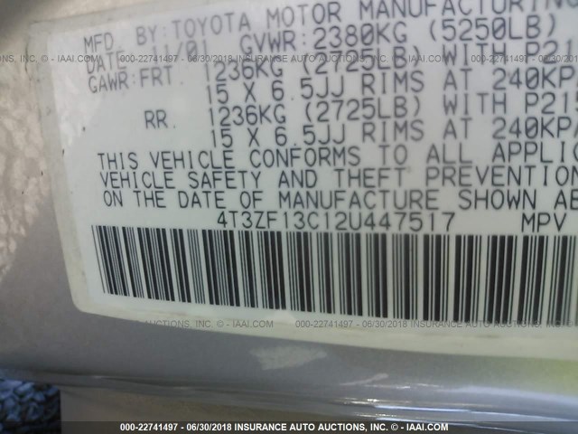 4T3ZF13C12U447517 - 2002 TOYOTA SIENNA LE/XLE TAN photo 9