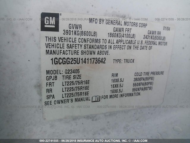 1GCGG25U141173642 - 2004 CHEVROLET EXPRESS G2500  WHITE photo 9