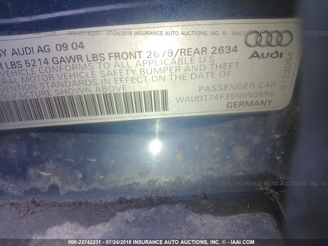 WAUDT74F35N050656 - 2005 AUDI A6 3.2 QUATTRO BLUE photo 9