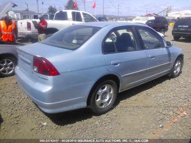 JHMES96604S009242 - 2004 HONDA CIVIC HYBRID BLUE photo 4