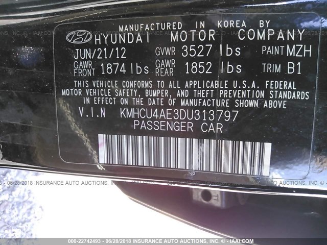 KMHCU4AE3DU313797 - 2013 HYUNDAI ACCENT GLS/SE BLACK photo 9