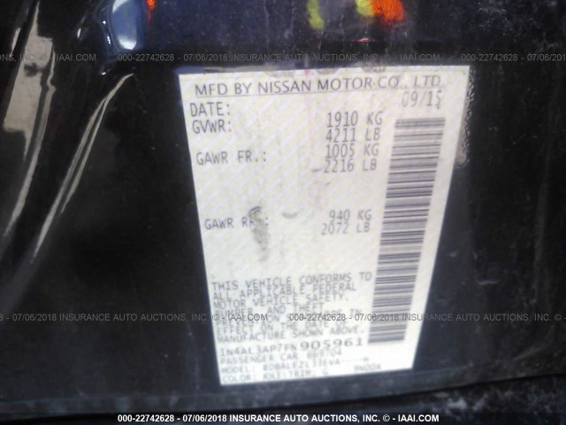 1N4AL3AP7FN905961 - 2015 NISSAN ALTIMA 2.5/S/SV/SL 黑色 照片 9