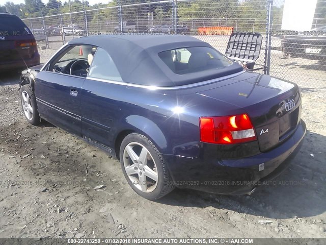 WAUAT48HX3K013356 - 2003 AUDI A4 3.0 CABRIOLET BLUE photo 3