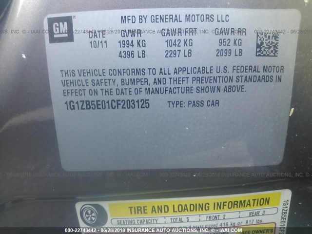 1G1ZB5E01CF203125 - 2012 CHEVROLET MALIBU LS Boz foto 9