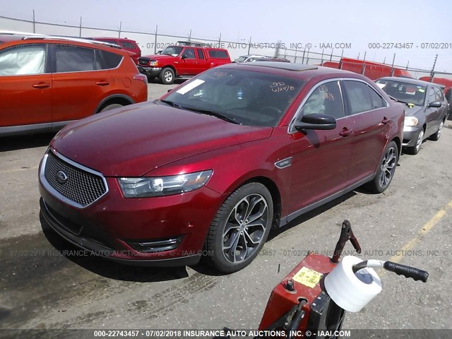 1FAHP2KT2DG133640 - 2013 FORD TAURUS SHO RED photo 2