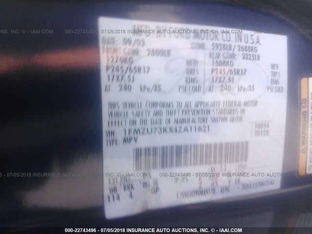 1FMZU73KX4ZA11621 - 2004 FORD EXPLORER XLT/XLT SPORT/NBX 蓝色 照片 9