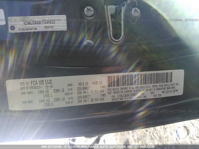 1C4NJCBB8FD246623 - 2015 JEEP COMPASS SPORT 黑色 照片 9