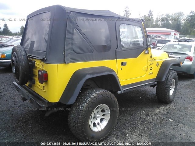 1J4FA49SXYP733513 - 2000 JEEP WRANGLER / TJ SPORT YELLOW photo 4