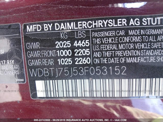 WDBTJ75J53F053152 - 2003 MERCEDES-BENZ CLK 500 MAROON photo 9