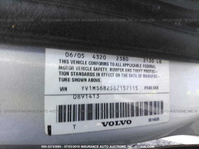 YV1MS682562157115 - 2006 VOLVO S40 T5 SILVER photo 9