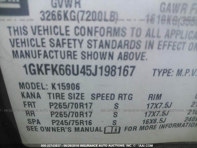 1GKFK66U45J198167 - 2005 GMC YUKON XL DENALI BLACK photo 9