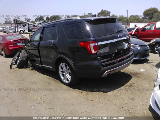 1FM5K7D87GGA44003 - 2016 FORD EXPLORER XLT BLACK photo 3