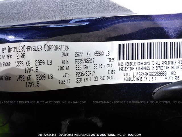 1J4GR48K66C269980 - 2006 JEEP GRAND CHEROKEE LAREDO/COLUMBIA/FREEDOM 蓝色 照片 9
