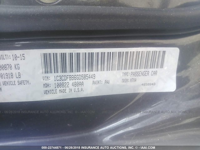 1C3CDFBB6GD585449 - 2016 DODGE DART SXT GRAY photo 9