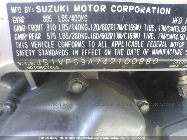 JS1VP53A742100880 - 2004 SUZUKI SV650 BLUE photo 10