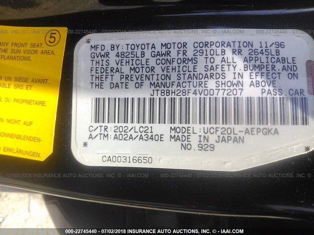 JT8BH28F4V0077207 - 1997 LEXUS LS 400 BLACK photo 9