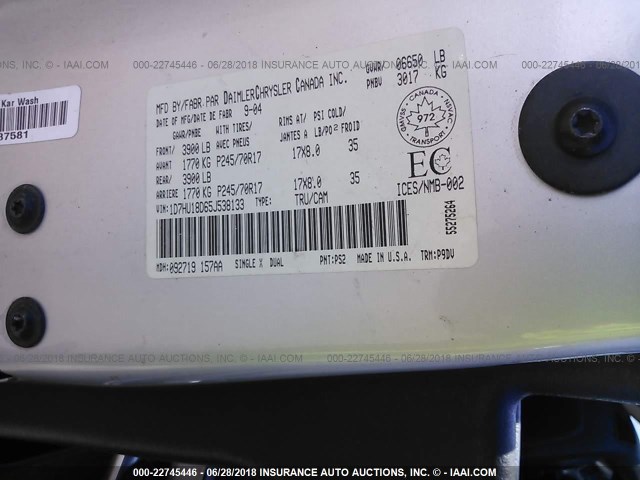 1D7HU18D65J538133 - 2005 DODGE RAM 1500 ST/SLT 银色 照片 9