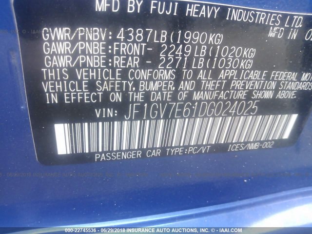 JF1GV7E61DG024025 - 2013 SUBARU IMPREZA WRX BLUE photo 9