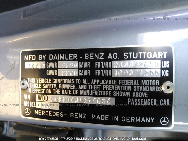 WDBCA39D4JA374624 - 1988 MERCEDES-BENZ 560 SEL BLUE photo 9