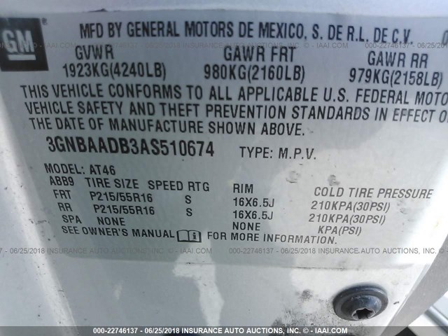 3GNBAADB3AS510674 - 2010 CHEVROLET HHR LS SILVER photo 9