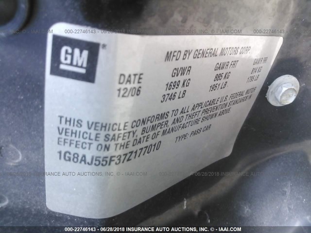 1G8AJ55F37Z177010 - 2007 SATURN ION LEVEL 2 灰色 照片 8