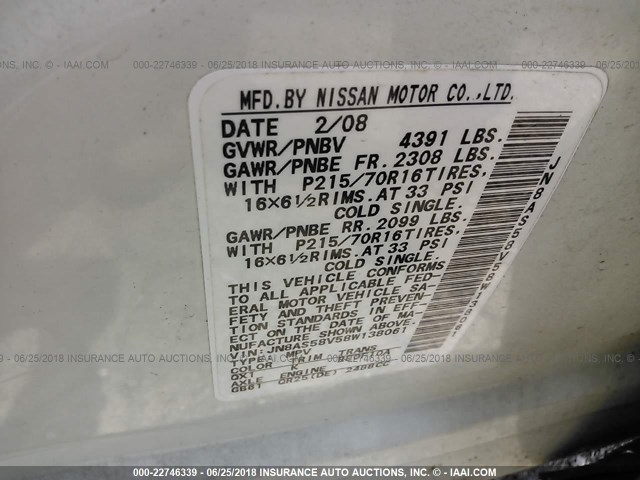 JN8AS58V58W138061 - 2008 NISSAN ROGUE S/SL WHITE photo 9