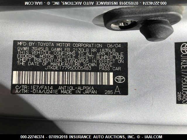 JTKDE177950005483 - 2005 TOYOTA SCION TC 银色 照片 9