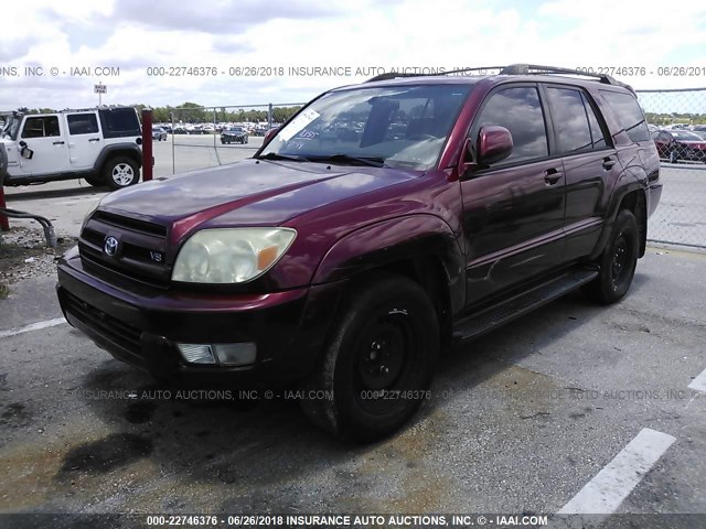 JTEZT17R958007459 - 2005 TOYOTA 4RUNNER LIMITED RED photo 2