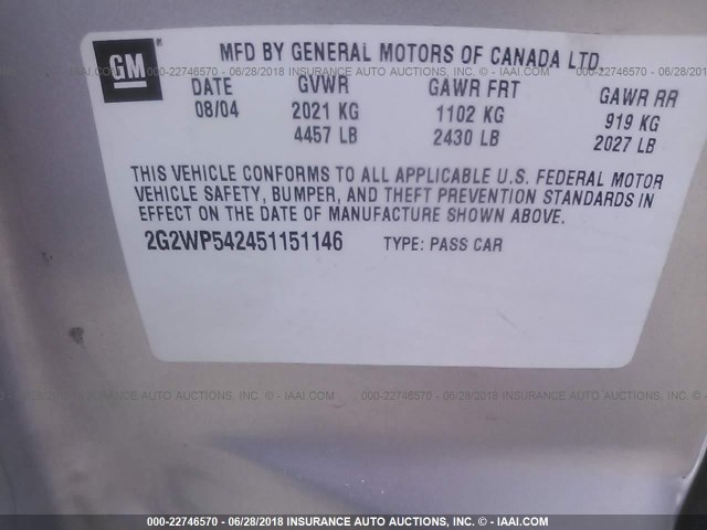 2G2WP542451151146 - 2005 PONTIAC GRAND PRIX ვერცხლისფერი ფოტო 9