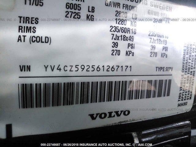 YV4CZ592561267171 - 2006 VOLVO XC90 GRAY photo 9
